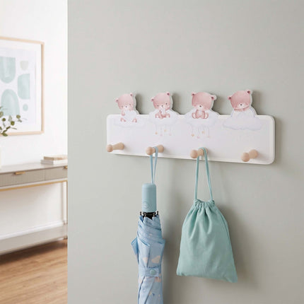 Kids' Coat Rack with 4 Hooks, MDF & Pine, 15x38 cm
