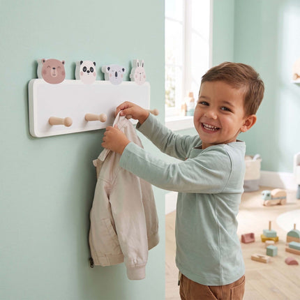 Kids' Coat Rack with 4 Hooks, MDF & Pine, 15x38 cm
