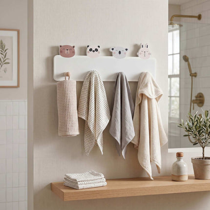 Kids' Coat Rack with 4 Hooks, MDF & Pine, 15x38 cm