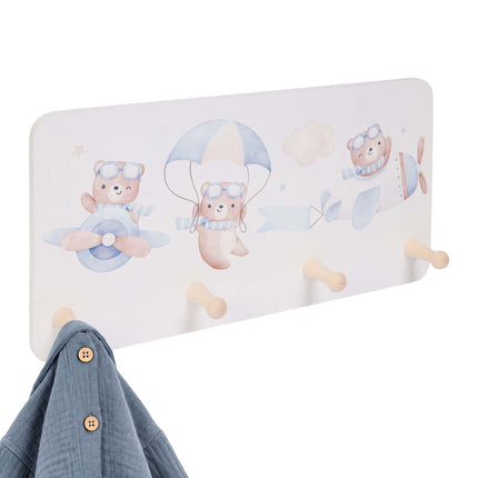 Kids' Coat Rack with 4 Hooks, MDF & Pine, 20x40 cm