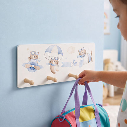 Kids' Coat Rack with 4 Hooks, MDF & Pine, 20x40 cm