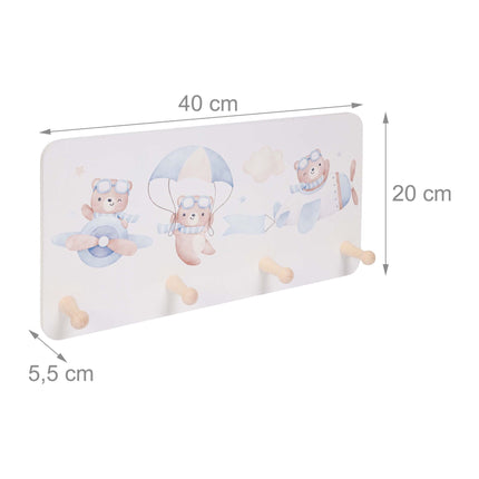 Kids' Coat Rack with 4 Hooks, MDF & Pine, 20x40 cm