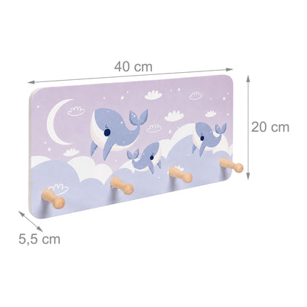 Kids' Coat Rack with 4 Hooks, MDF and Pine, 20x40 cm