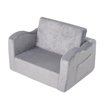 Kids Convertible Fold-Out Sofa Bed Chair, Gray