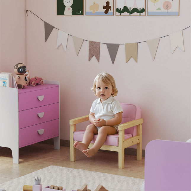 Kids Corduroy Chair, Foam, Wood Legs, 3-8 Years, Pink