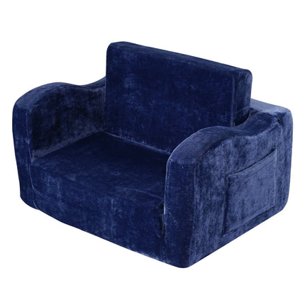 Kids Couch 2-in-1 Fold-Out Sofa Bed, Blue, Washable