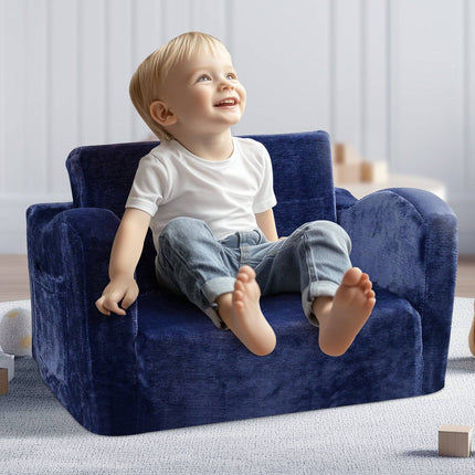 Kids Couch 2-in-1 Fold-Out Sofa Bed, Blue, Washable