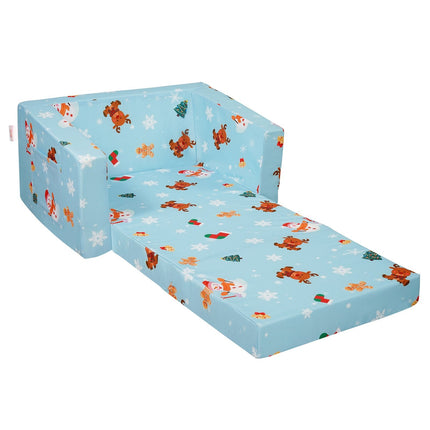 Kids Couch, 2-in-1 Fold-Out Sofa Bed Lounger, Blue