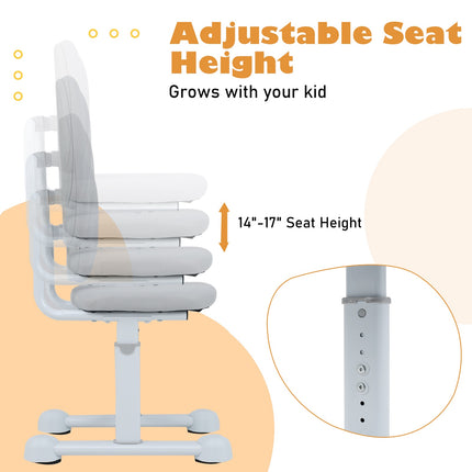 Kids Desk Chair – Adjustable Height, Dual Lumbar, Grey