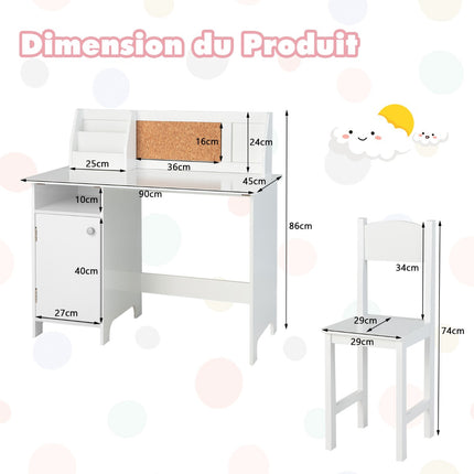 Kids Desk and Chair Set, Whiteboard, Storage Cabinet, Ages 3+