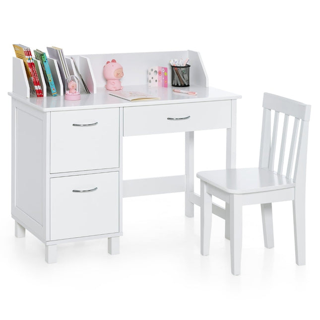 Kids Desk and Chair Set, Wood, White, Storage Options