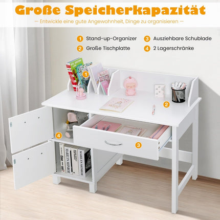 Kids Desk and Chair Set, Wood, White, Storage Options