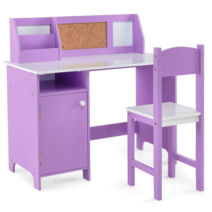 Kids Desk and Chair Set with Storage, Purple Wood