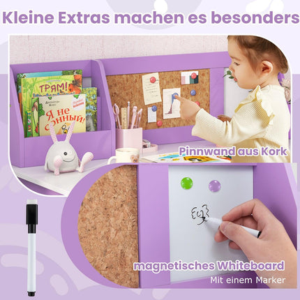 Kids Desk and Chair Set with Storage, Purple Wood