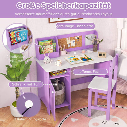 Kids Desk and Chair Set with Storage, Purple Wood