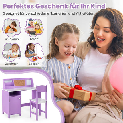 Kids Desk and Chair Set with Storage, Purple Wood