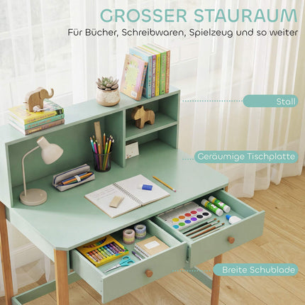 Kids Desk with Storage, Green & Natural, 90x52x105 cm