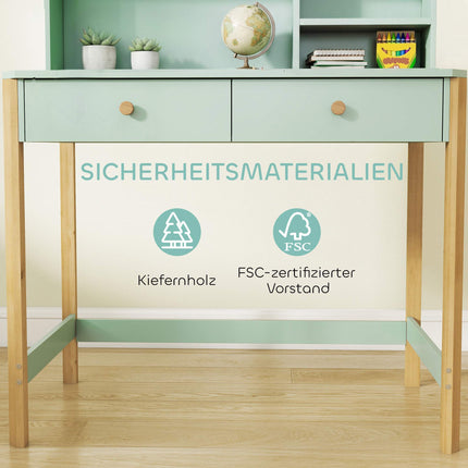 Kids Desk with Storage, Green & Natural, 90x52x105 cm