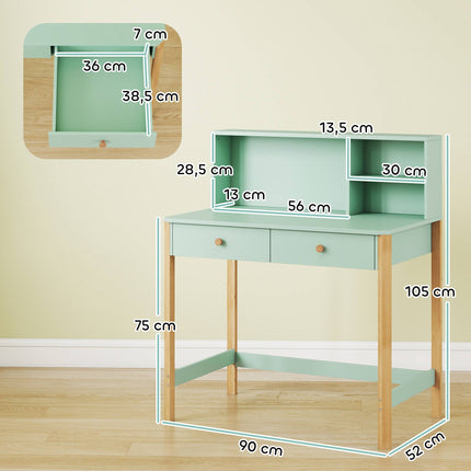 Kids Desk with Storage, Green & Natural, 90x52x105 cm