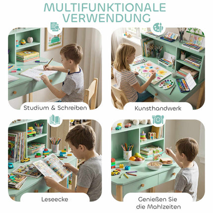 Kids Desk with Storage, Green & Natural, 90x52x105 cm