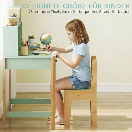 Kids Desk with Storage, Green & Natural, 90x52x105 cm