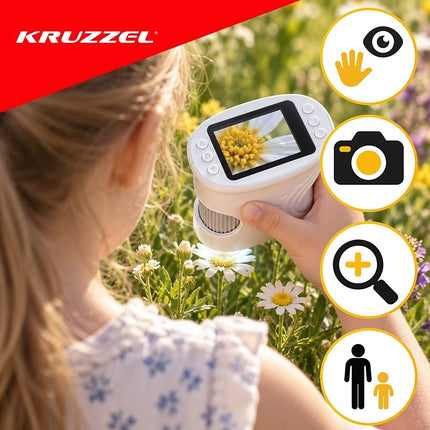 Kids' Digital Pocket Microscope 1000x with 2 Inch IPS Screen, 2 MP, White