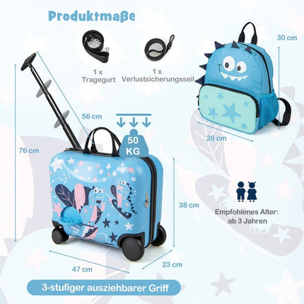 Kids' Dinosaur Luggage Set with Backpack, 12"+18"