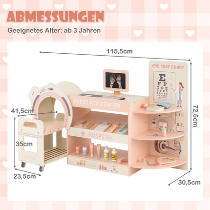 Kids Doctor Playset with Eye Chart & CT Scanner – Pink
