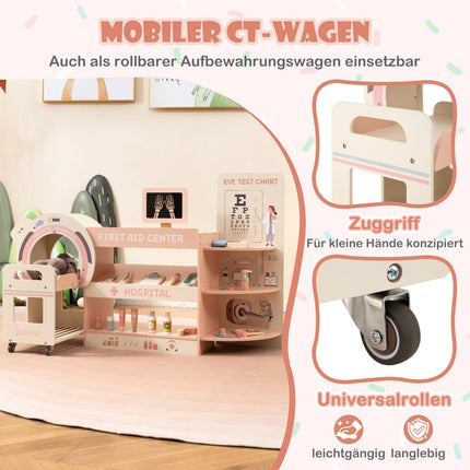Kids Doctor Playset with Eye Chart & CT Scanner – Pink