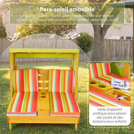 Kids Double Chaise Lounge Chair – Canopy, Cup Holders