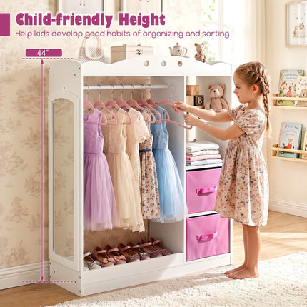 Kids Dress Up Storage with Mirror and Shelves – White
