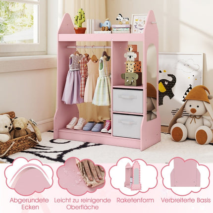 Kids Dress-Up Wardrobe with Mirror – Pink, 107cm