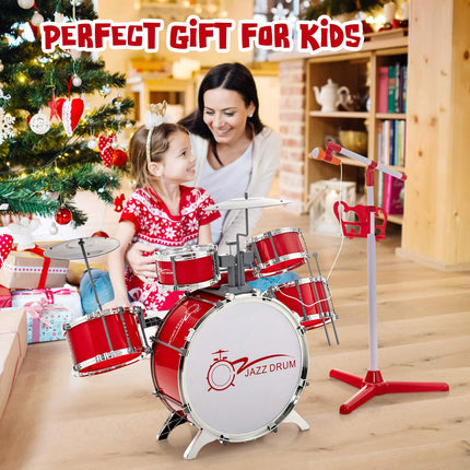 Kids Drum And 8-Key Keyboard Set With Stool, Mic Stand
