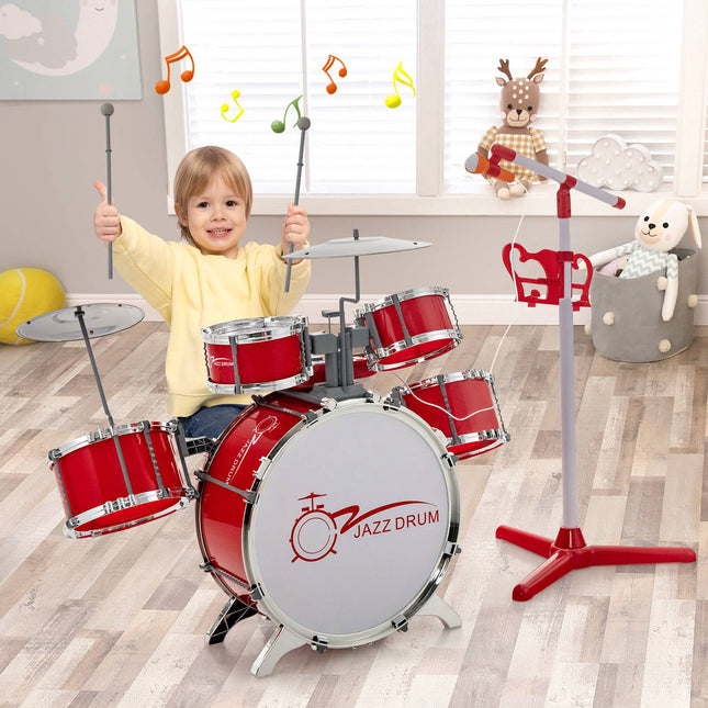 Kids Drum And 8-Key Keyboard Set With Stool, Mic Stand
