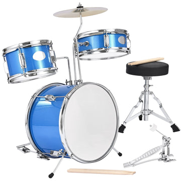 Kids Drum Set, 3-Piece 14-Inch Kit with Throne, Blue