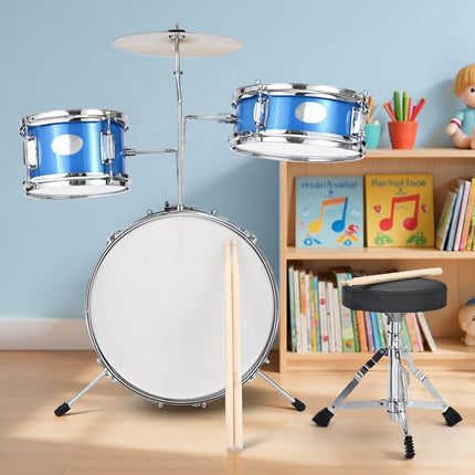Kids Drum Set, 3-Piece 14-Inch Kit with Throne, Blue