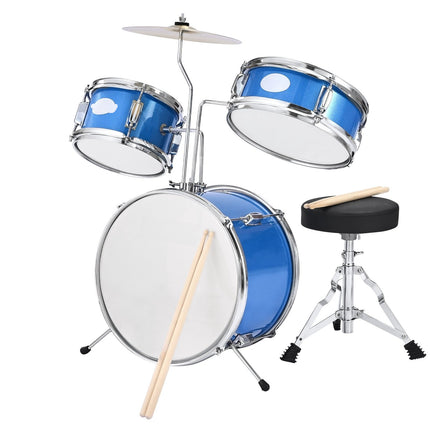 Kids Drum Set, 3-Piece 14-Inch Kit with Throne, Blue
