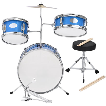 Kids Drum Set, 3-Piece 14-Inch Kit with Throne, Blue