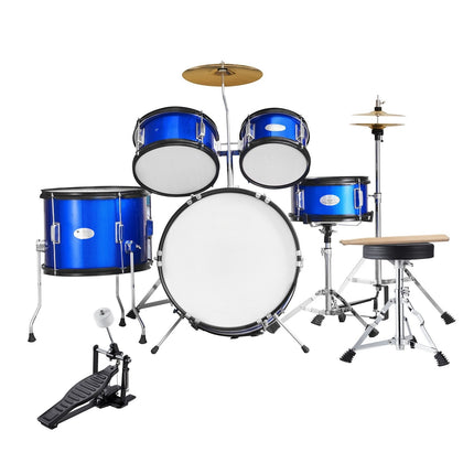 Kids Drum Set, 5-Piece, 16-Inch Bass, Cymbals, Blue