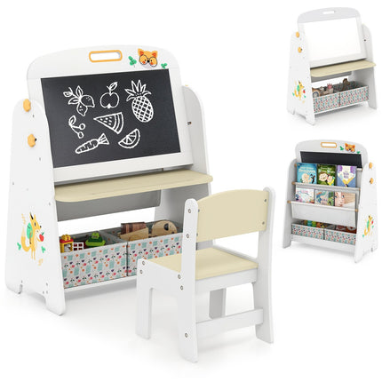 Kids Easel with Chair, Magnetic Whiteboard & Chalkboard