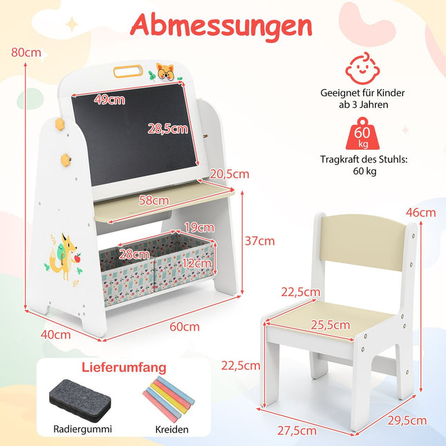 Kids Easel with Chair, Magnetic Whiteboard & Chalkboard