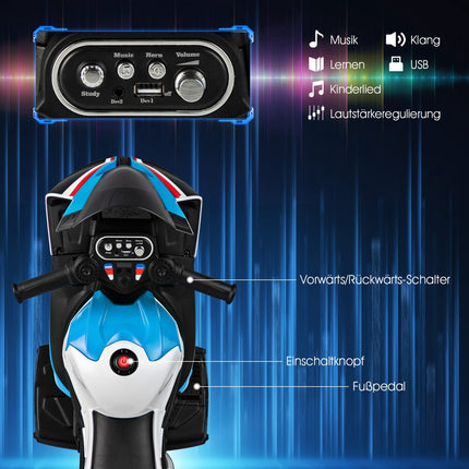 Kids' Electric 3-Wheel Motorcycle with Music, Blue