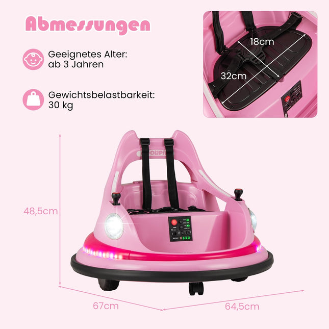 Kids Electric Bumper Car 12V, Remote & Joysticks, Pink