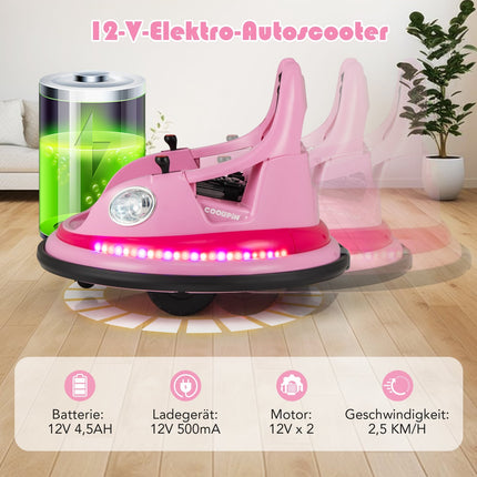 Kids Electric Bumper Car 12V, Remote & Joysticks, Pink