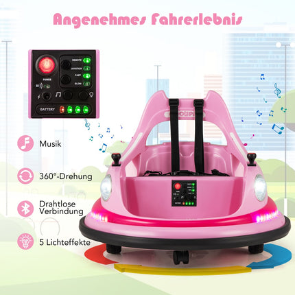 Kids Electric Bumper Car 12V, Remote & Joysticks, Pink