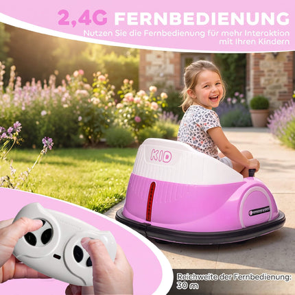 Kids Electric Bumper Car, Pink, 360 Spin, LED Lights