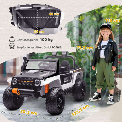Kids Electric Car, 12V Battery, Remote Control, White