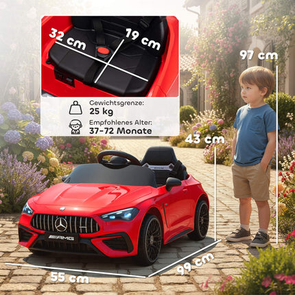 Kids Electric Car, Mercedes Design, 12V, Remote, LED, Red