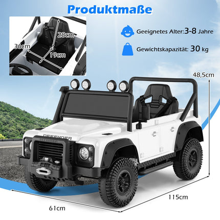 Kids Electric Car with Remote Control, White, 12V Battery