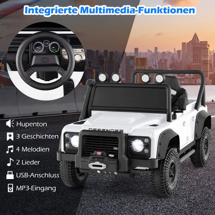 Kids Electric Car with Remote Control, White, 12V Battery